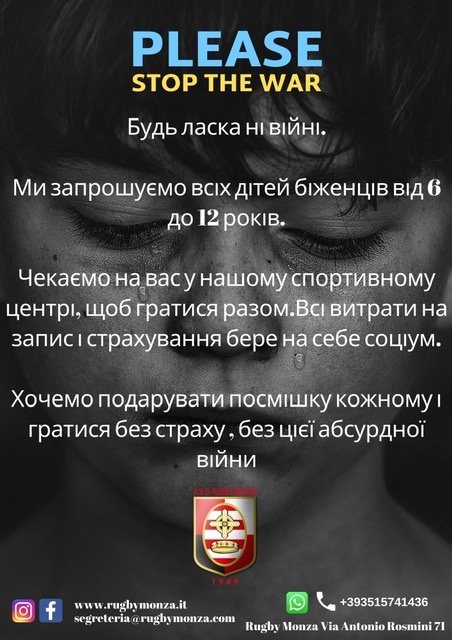 Rugby Monza per l'Ucraina